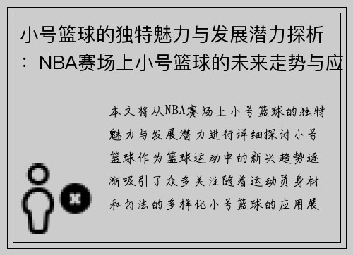 小号篮球的独特魅力与发展潜力探析：NBA赛场上小号篮球的未来走势与应用