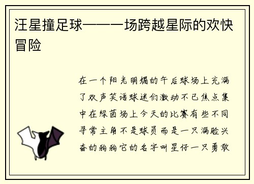 汪星撞足球——一场跨越星际的欢快冒险