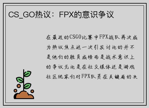 CS_GO热议：FPX的意识争议