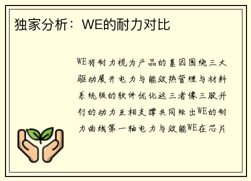 独家分析：WE的耐力对比