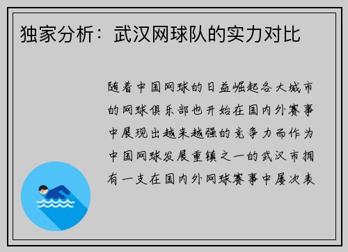 独家分析：武汉网球队的实力对比